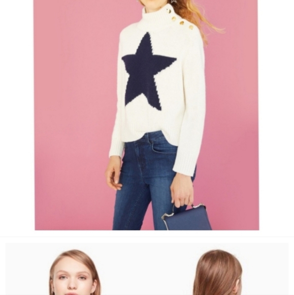 Kate Spade Star Turtleneck Sweater Blue/Cream Size Large NWT - Picture 3 of 10